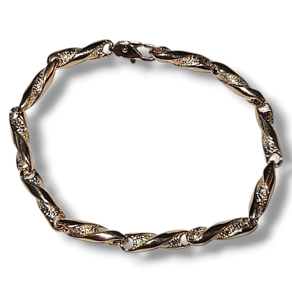 Vintage 14K Gold Plated Twisted Textured Bar Link Bracelet‎ 7" Gold Tone